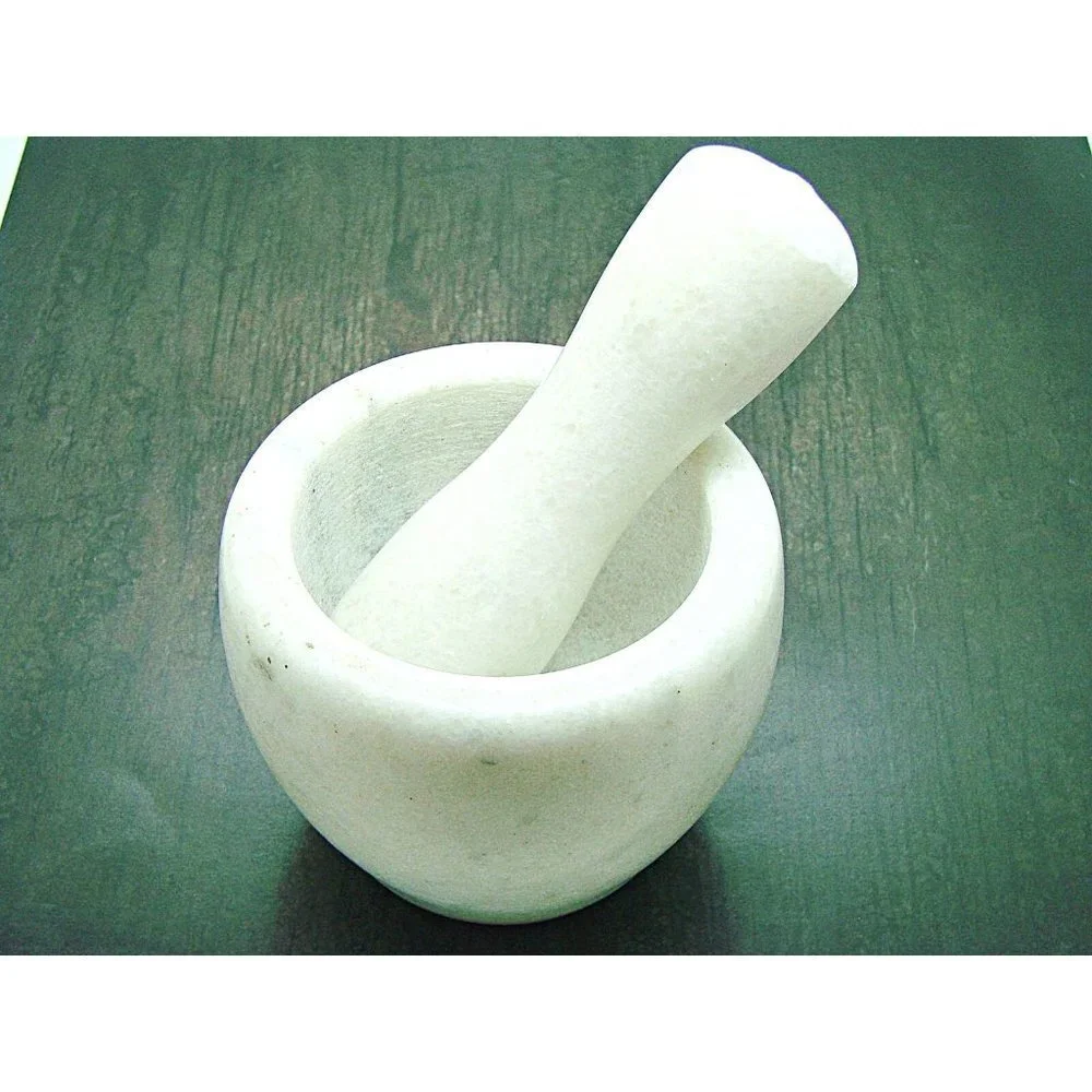Small Mortar And Pestle Set Natural Stone Classic White Gray Marble 4x3